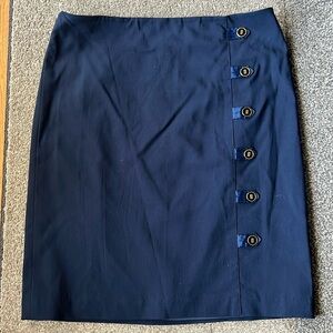 J. McLaughlin Skirt Navy Blue Gold Buttons Fully Lined - 8